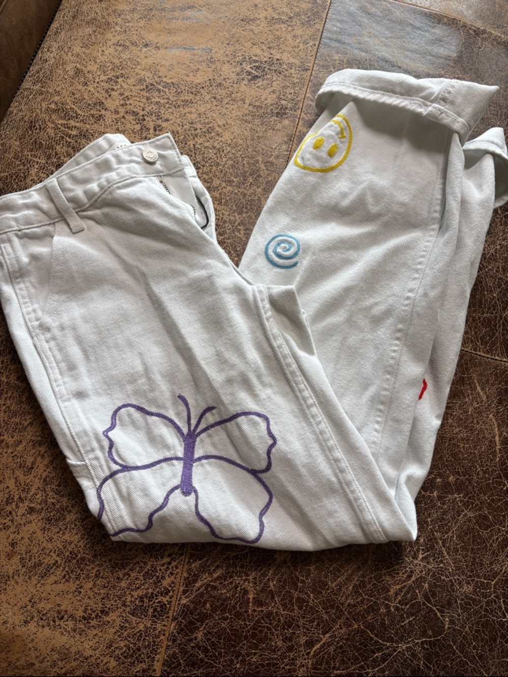 PacSun White Cotton Embroidered Carpenter Pants